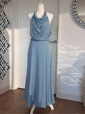 Light Blue Polka Dot Halter Maxi Dress